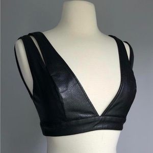 ✠ NWOT Vegan Leather Deep Plunge Top ✠
